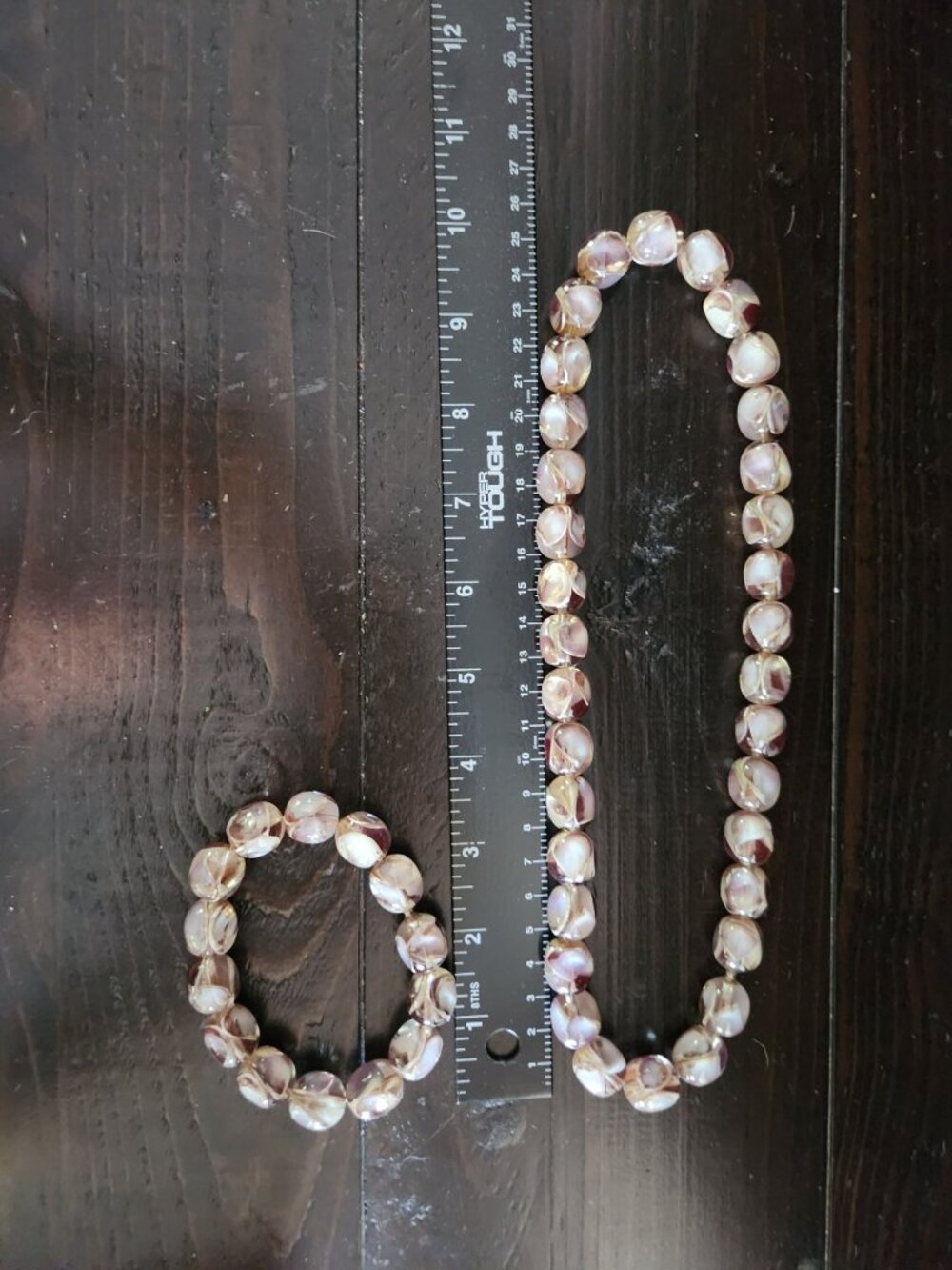Vintage Bohemian Art Glass Necklace & Bracelet Set Iridescent White & Pink Beads - Picture 4 of 4